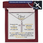 personalized cross on snake chain in luxury box up close