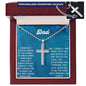 Personalized Cross Ball Chain Necklace with a polished stainless-steel finish and in a mahogany box with a LED light angle 1
