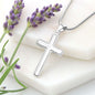 personalized cross on snake chain necklace on a white display