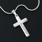 personalized cross on snake chain necklace showing engraving