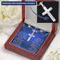 personalized cross snake chain necklace in a mahogany box with a greeting for dad angle 3