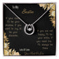 lucky in love necklace with greeting card for bestie in two tone box close angle