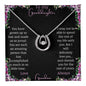Lucky In Love Necklace with a white gold charm with a to granddaughter from grandma greeting card