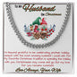 stainless-steel Cuban link chain in soft box up close