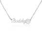 pet name paw print necklace on white background with silver variant