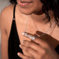 pet name paw print necklace on model with silver variant