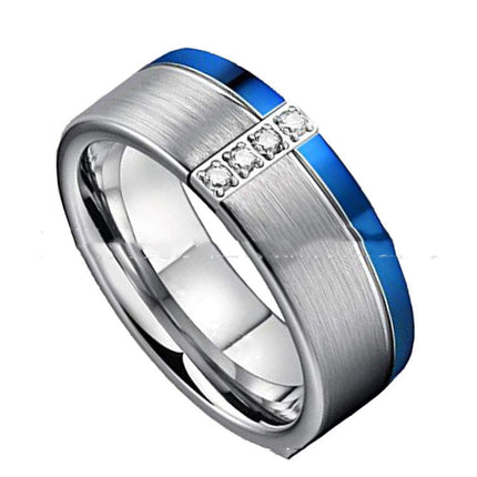 Carbide Tungsten Ring's Cobalt Blue Brushed with 4 white zircons