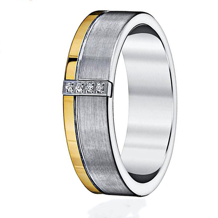 Carbide Tungsten Ring's Cobalt Blue Brushed with gold band 4 white zircons