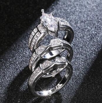  Combination Wedding Engagement Zircon Ring Set Three In One!