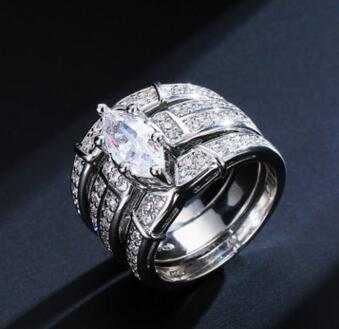  Combination Wedding Engagement Zircon Ring Set Three In One!