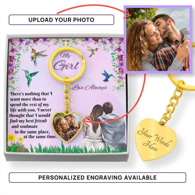 18k gold photo heart keychain in soft box