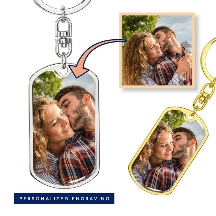 18k gold and stainless-steel photo dog tag keychain no box