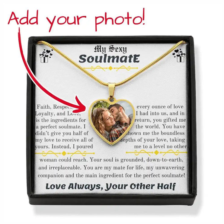 a yellow gold photo heart pendant necklace showing photo option