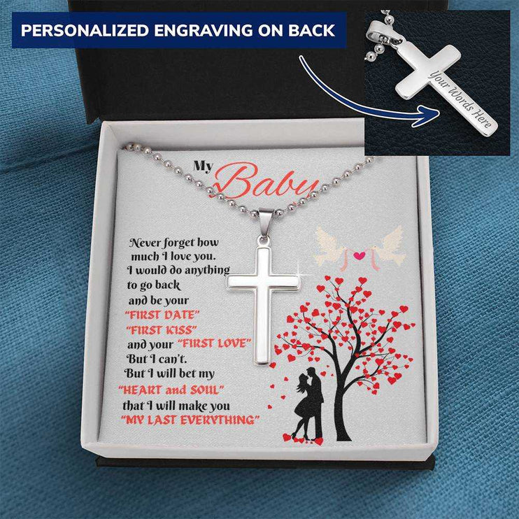 personalized cross on ball chain in soft box