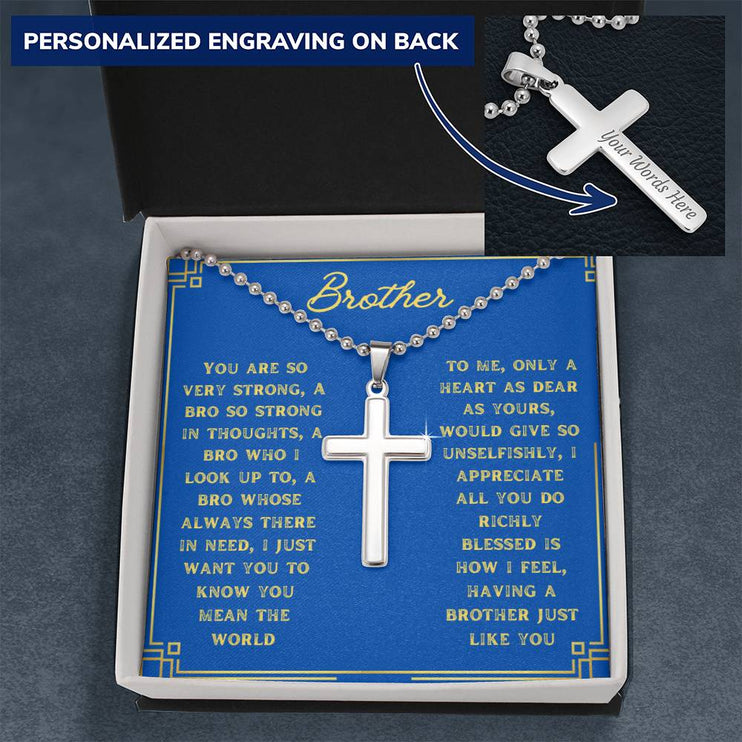 Personalized Cross Ball Chain Necklace with a polished stainless steel pendant in a two-tone box angle 2