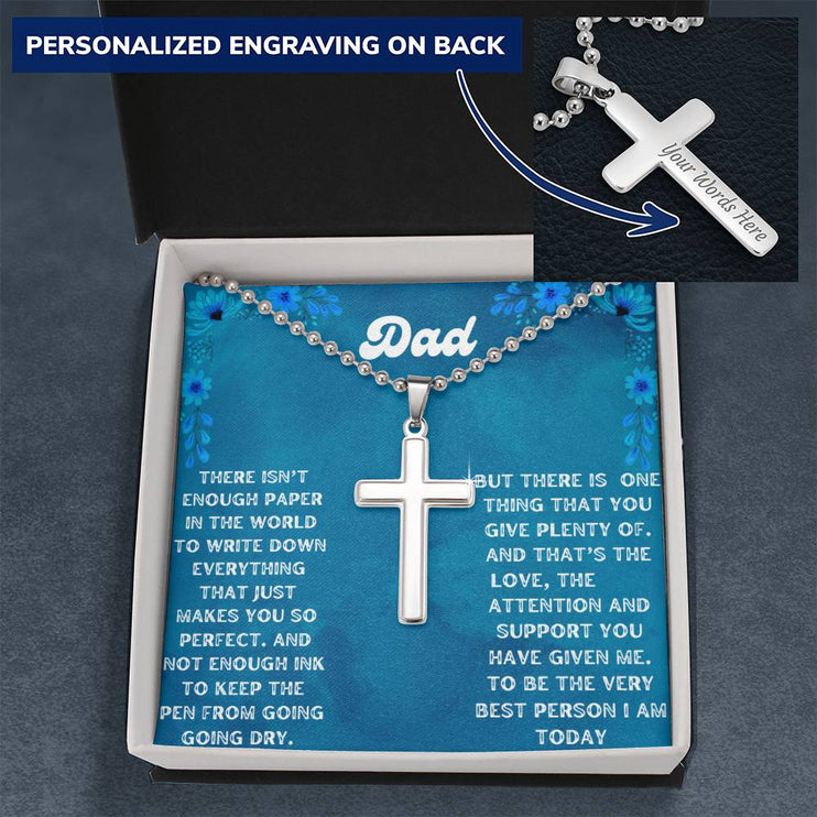 Personalized Cross Ball Chain Necklace with a polished stainless-steel finish and in a two-tone box angle 3