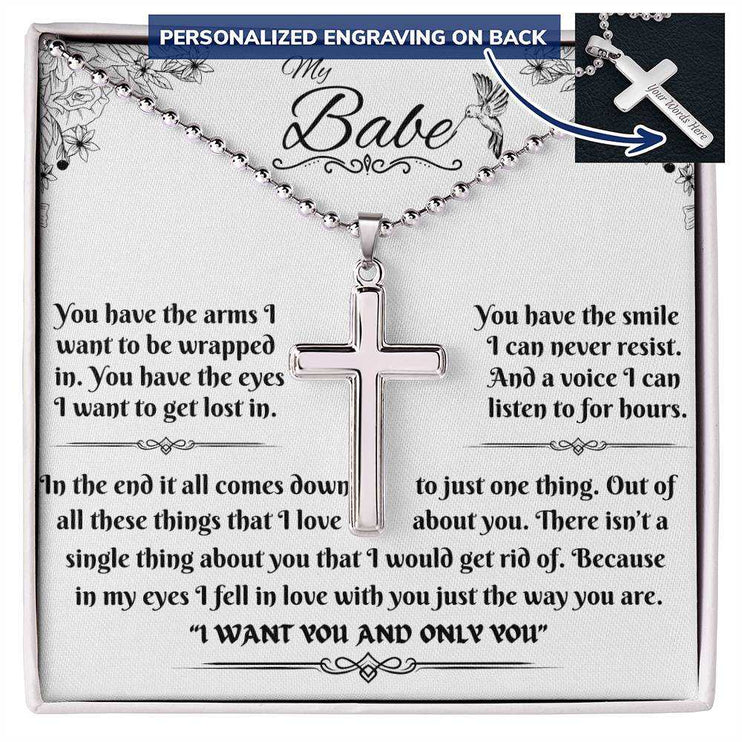 Personalized Cross on Ball Chain in soft box up close