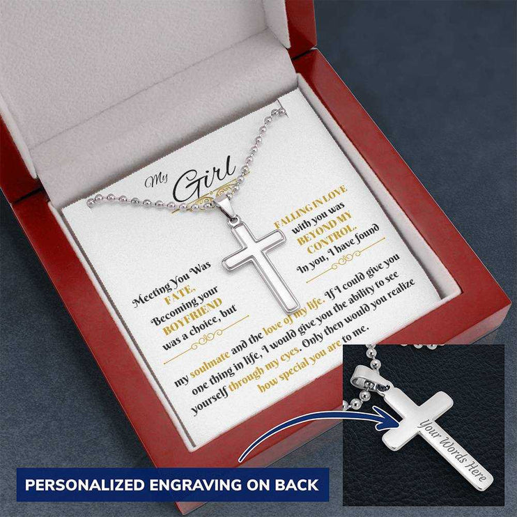 personalized cross on snake chain in luxury box