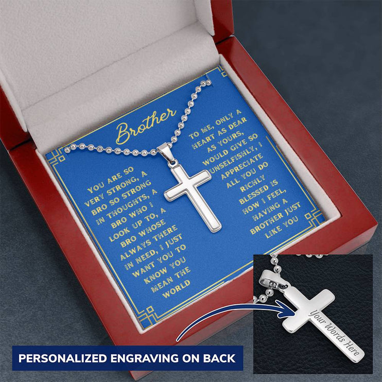 Personalized Cross Ball Chain Necklace with a polished stainless steel pendant in a mahogany box angle 2