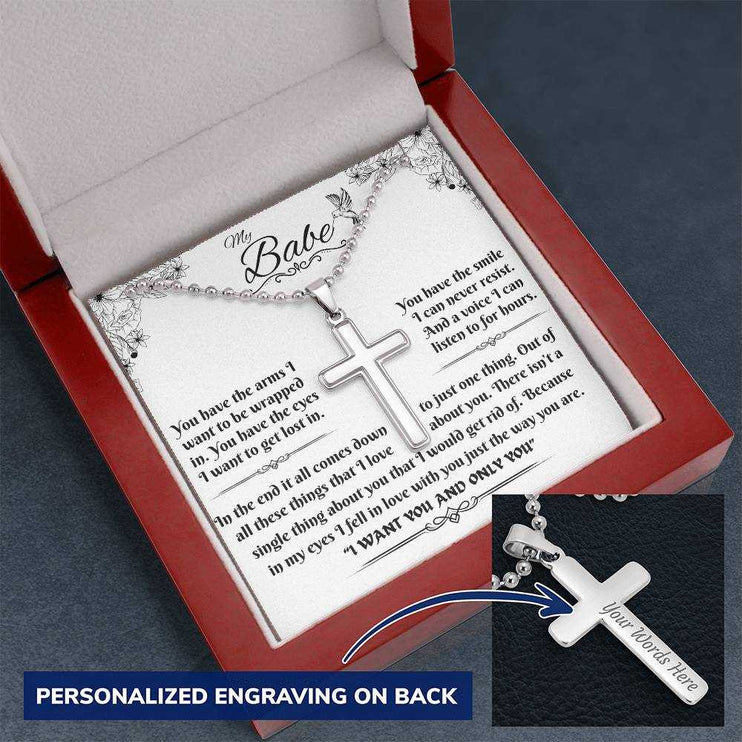 Personalized Cross on Ball Chain in luxury box angled left