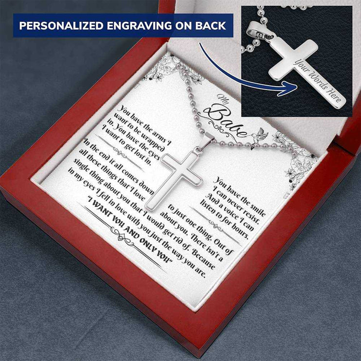 Personalized Cross on Ball Chain in luxury box angled right