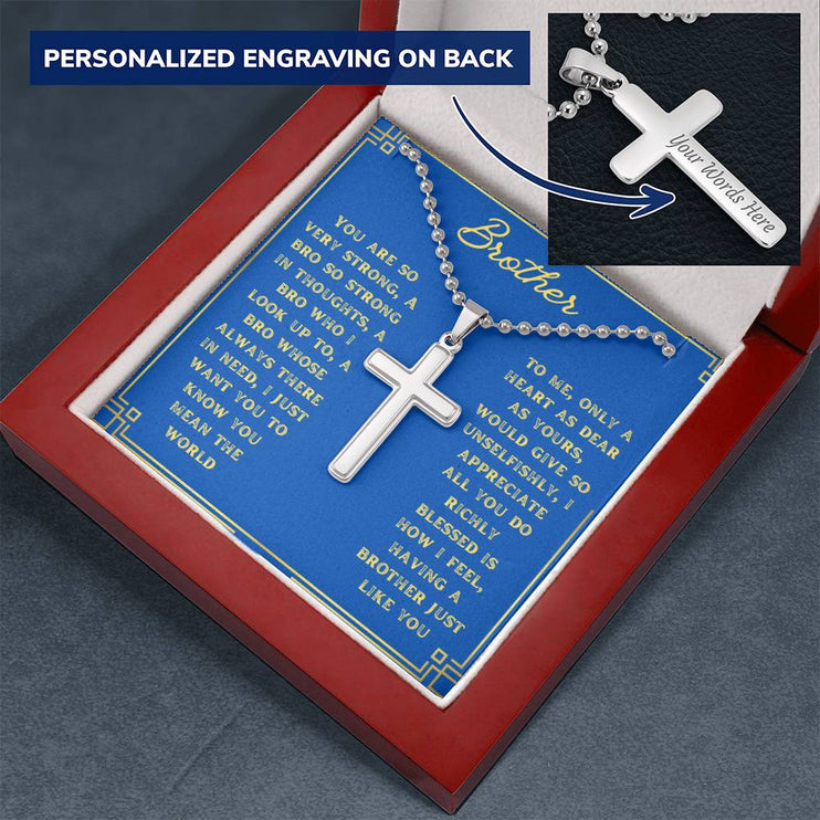 Personalized Cross Ball Chain Necklace with a polished stainless steel pendant in a mahogany box angle 3