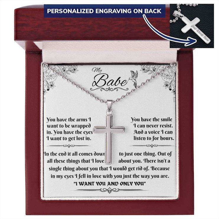 Personalized Cross on Ball Chain in luxury box up close