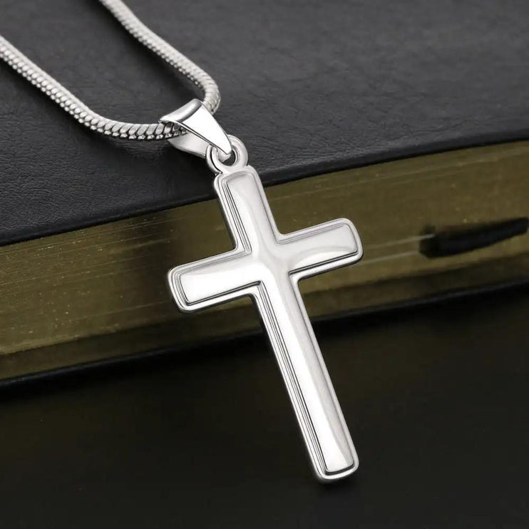 cross necklace personalized on a bible