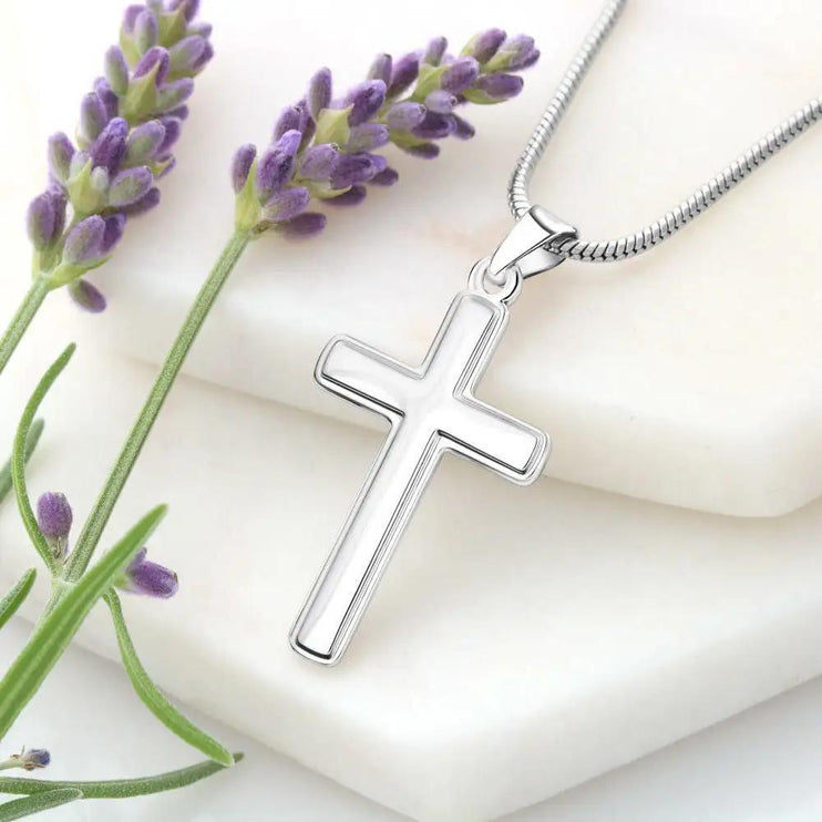 cross necklace personalized showing front