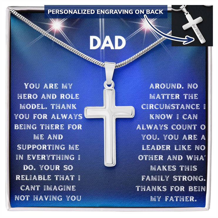 personalized cross snake chain necklace in a 2-tone box with a greeting for dad angle 1