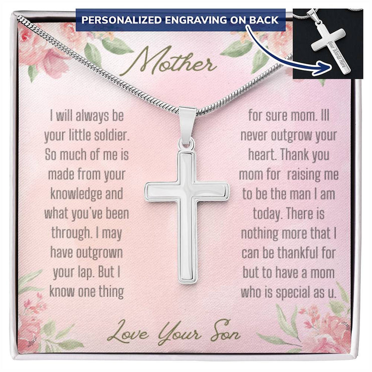 A personalized cross necklace .