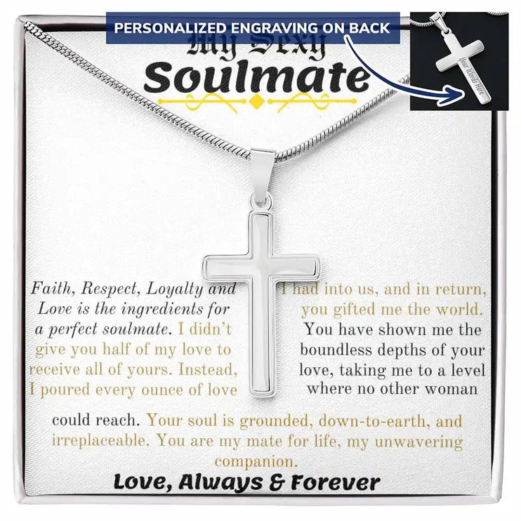 a personalized cross necklace in a two-tone box