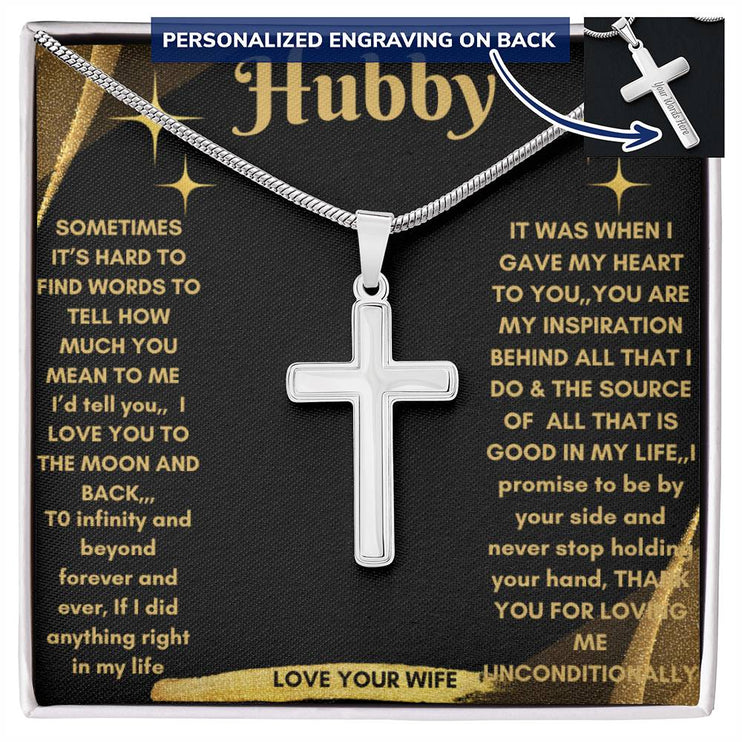 Personalized Cross Snake Chain Necklace with polished stainless-steel charm in a two-tone box