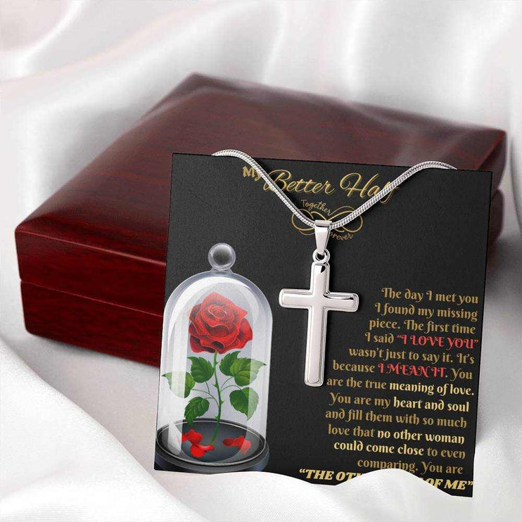 personalized cross on snake chain necklace in luxury box closed