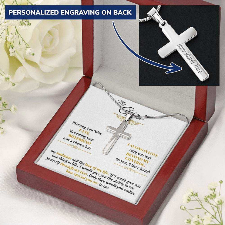 personalized cross on snake chain in luxury box