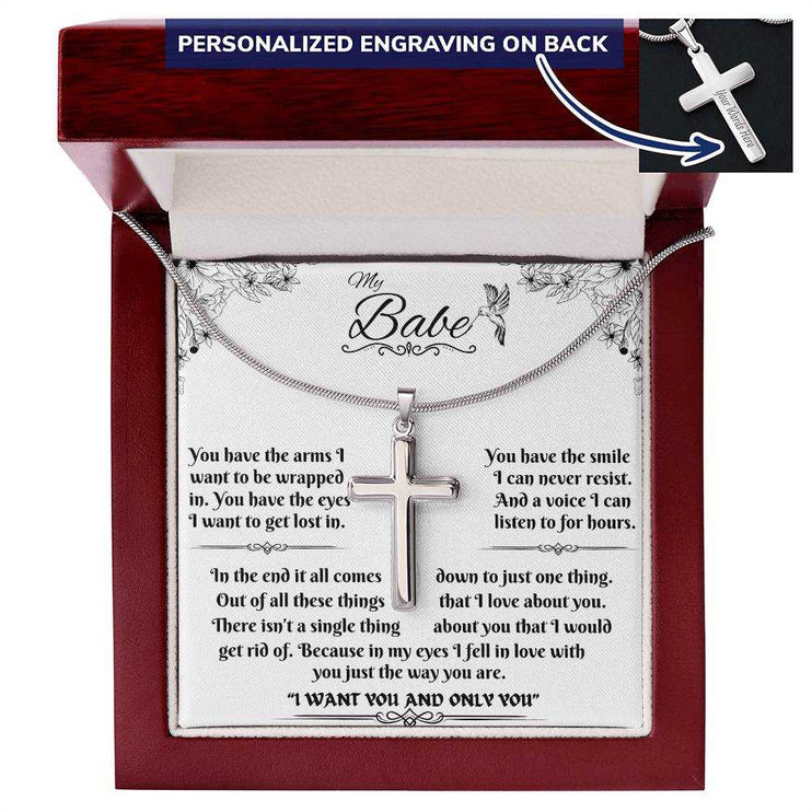 personalized cross on snake chain in a luxury box