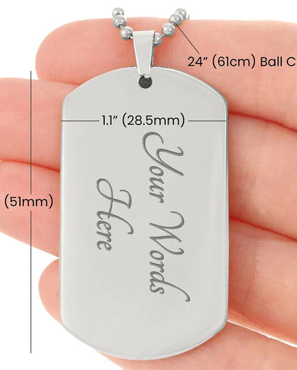 stainless-steel gold graphic dog tag chain.  