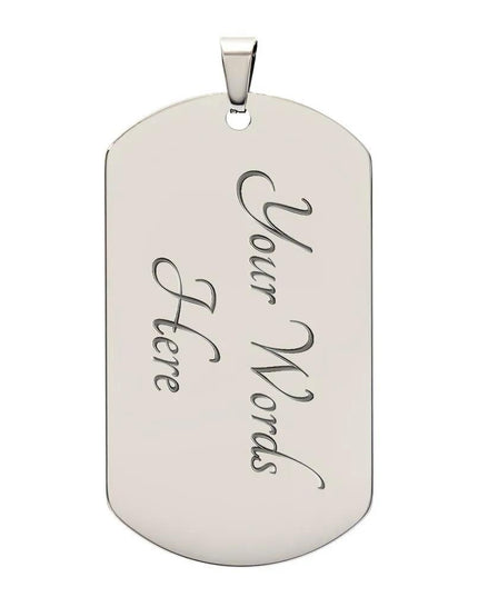 stainless-steel graphic dog tag chain.
