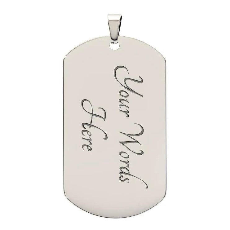 stainless-steel graphic dog tag chain.