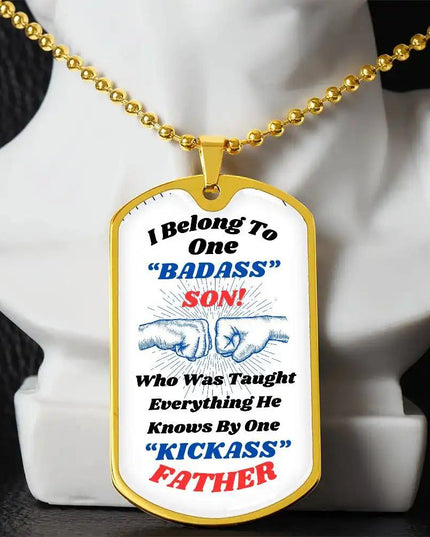 yellow gold graphic dog tag chain.