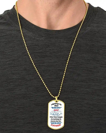 yellow gold graphic dog tag chain.