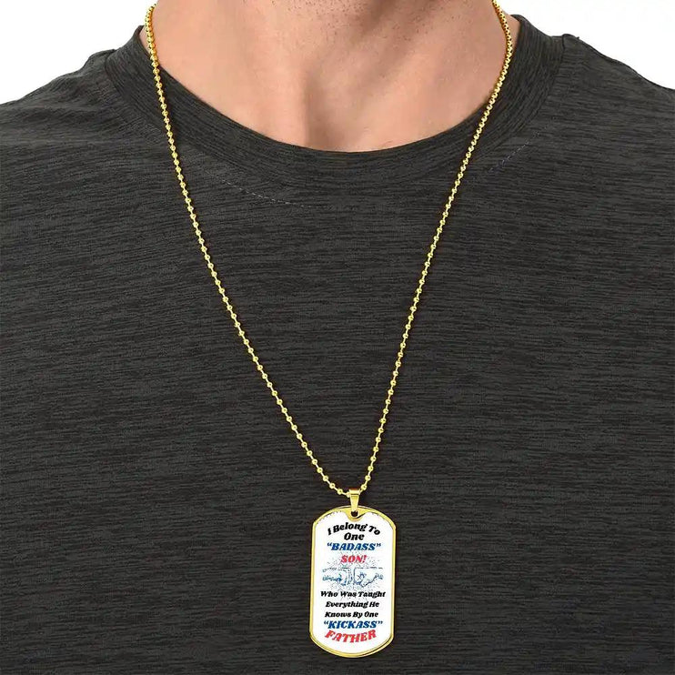 yellow gold graphic dog tag chain.