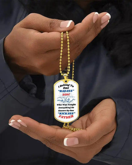 yellow gold graphic dog tag chain.