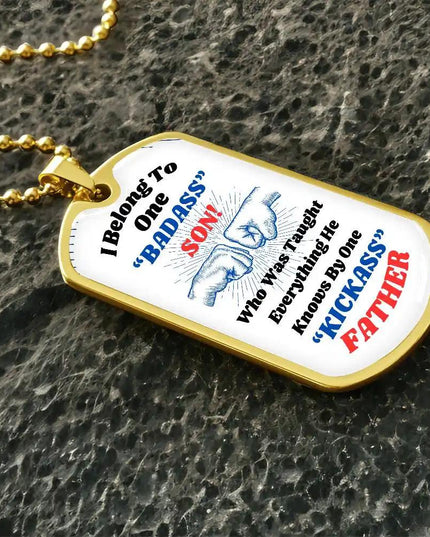 yellow gold graphic dog tag chain.