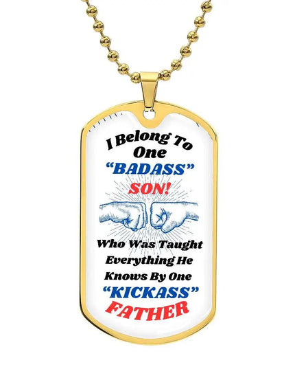 yellow gold graphic dog tag chain.