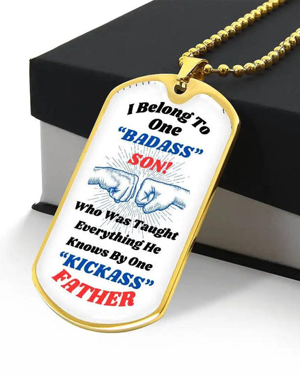 yellow gold graphic dog tag chain.