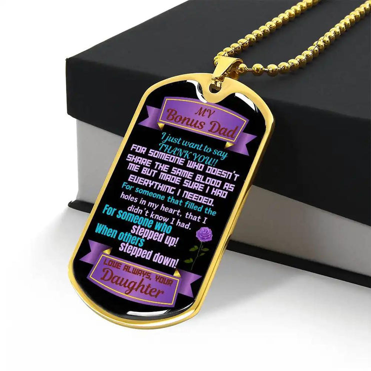 yellow gold graphic dog tag chain.  