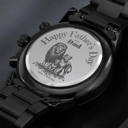 Engraved Chronograph Watch showing design on back.