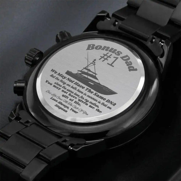 Engraved Chronograph Watch showing back.