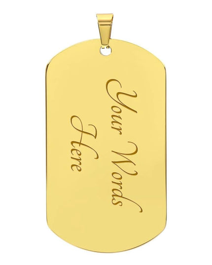 yellow gold graphic dog tag chain.